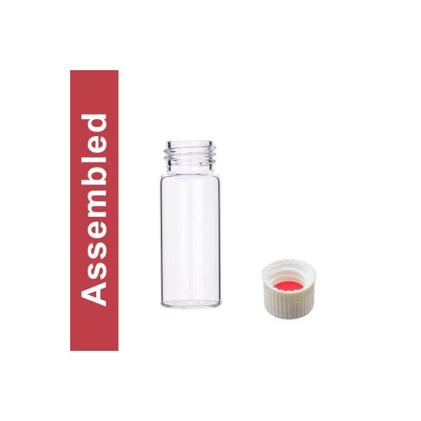 Cp Lab Safety. Wheaton MicroLiter 30ML Clear Vial Kit, White PP Open Top Cap, Bonded 100 pk 24-10101W-30A - main